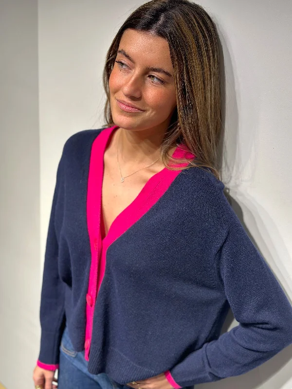 Vilagallo Colour Block Trim Cardigan Cotton Fabric Linen Fabric Terry Fabric