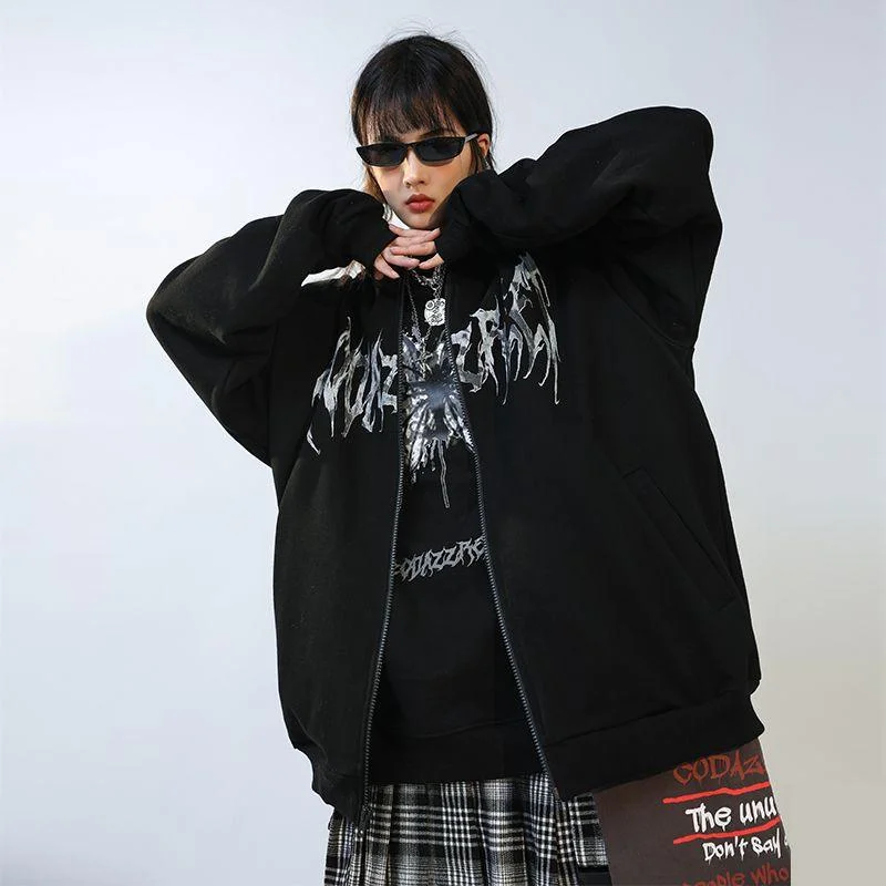 Women Loose Street Sports Zipper Cardigan Boat Neck Shawl Collar Notched Collar