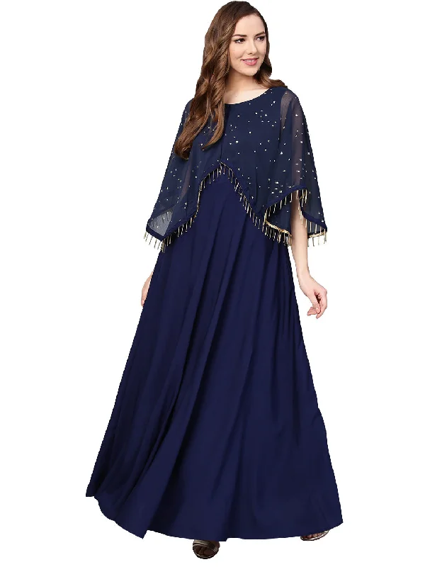 Navy Blue Solid A-Line Layered Dress Tunics Cozy soft