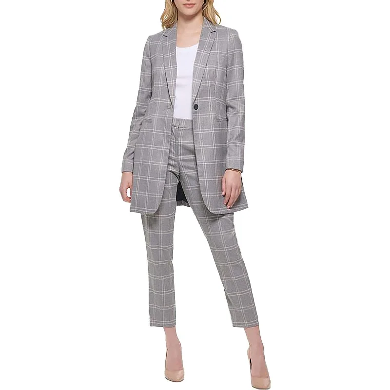 Womens Plaid Workwear One-Button Blazer Women's Warm Suit