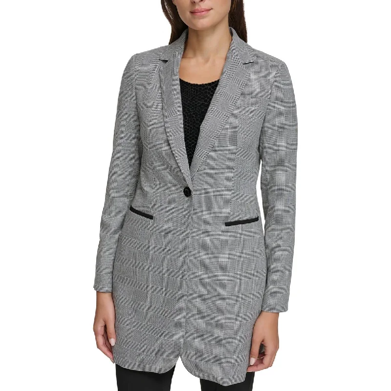 Womens Woven Topper One-Button Blazer Women's Long Blazer