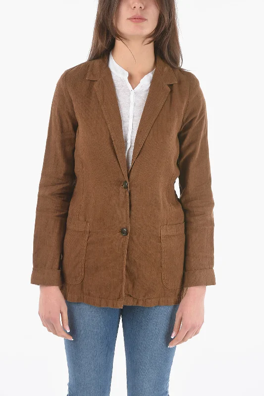 Woolrich Pinstriped Flax And Cotton 2-Button Blazer Xs Standard Size Women's Fashion Blazer