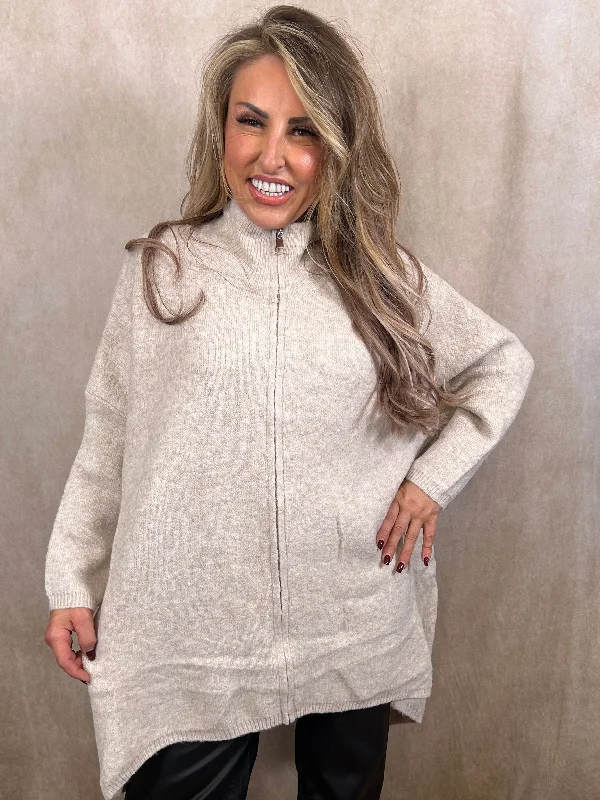 Zina Zip Cardigan Solid Color Striped Floral Print