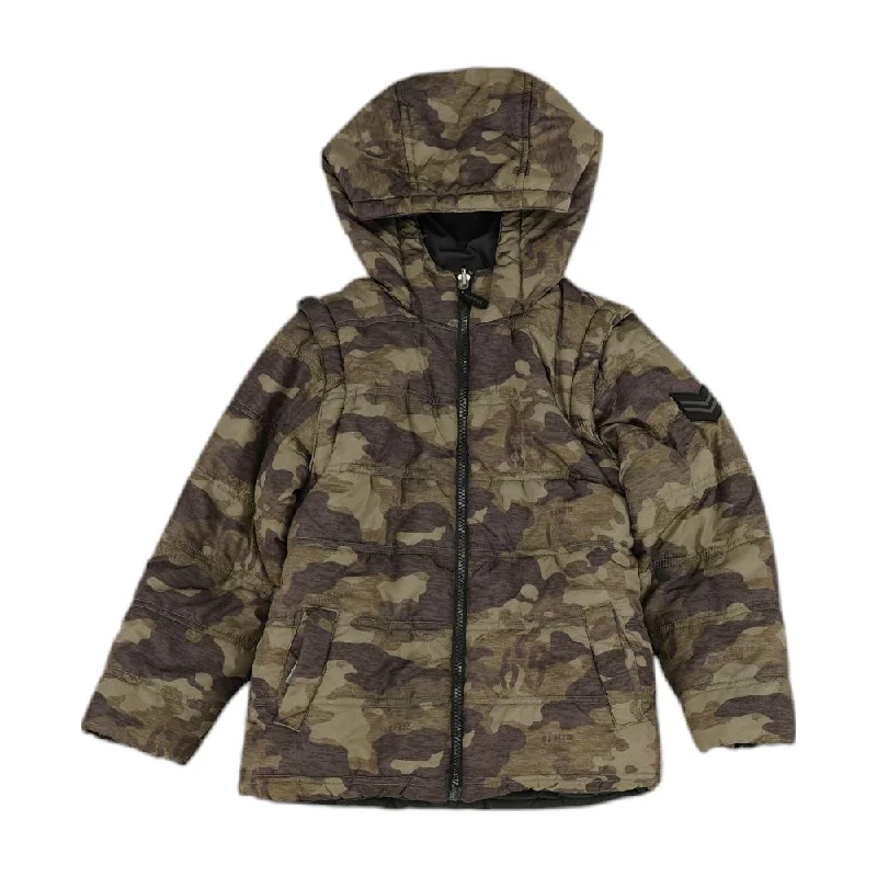 Green Camo Coat Boat Neck Jacket Square Neck Jacket One-Shoulder Jacket