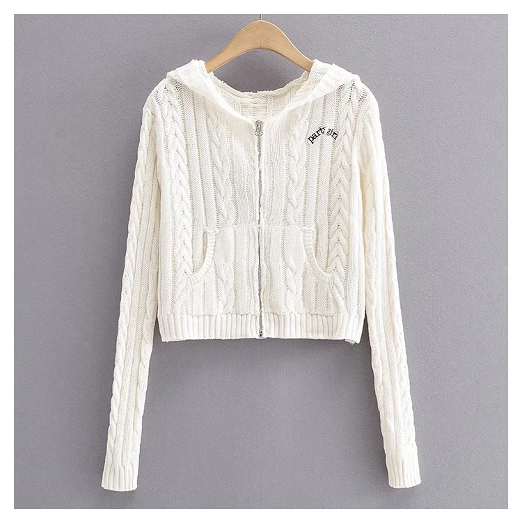 Slim letter embroidery zipper knit coat autumn  7447 Cape Coat Herringbone Coat Tweed Coat