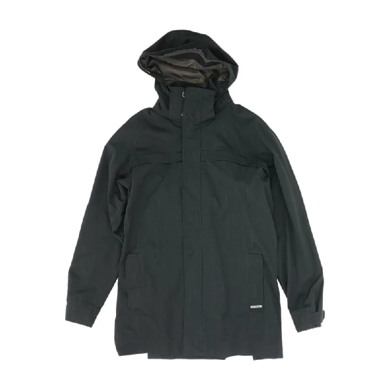 Black Solid Coat Tie-Waist Belted Drawstring