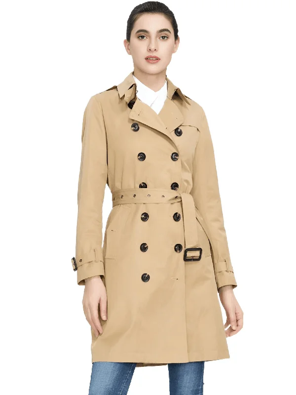 Double Breasted Women's Trench Coat Jersey Tulle Batik