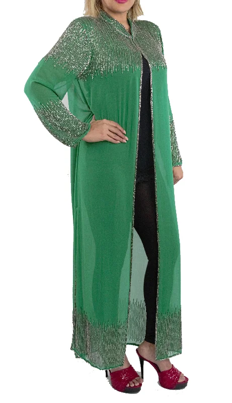 Green Color Coat with Cutdana Work Tailored Straight A-Line