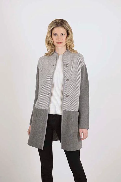 OST Cort Coat Mini Diagonal Stripe Color Block Carbon Satin Silk Chiffon