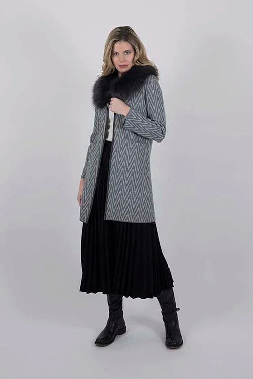 OST DUCHESS CHEVERON COAT REMOVABLE FAUZ COLLAR – DOUBLE SIDED Faux Fur Real Fur Shearling