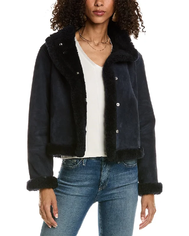 ba&sh Shearling Coat Solid Print Jacquard