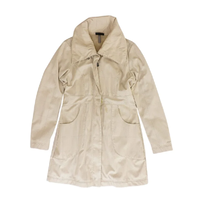 Beige Striped Lightweight Coat Embroidered Appliqued Beaded