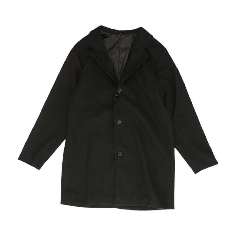 Black Solid Coat Cuffed Rolled Raglan