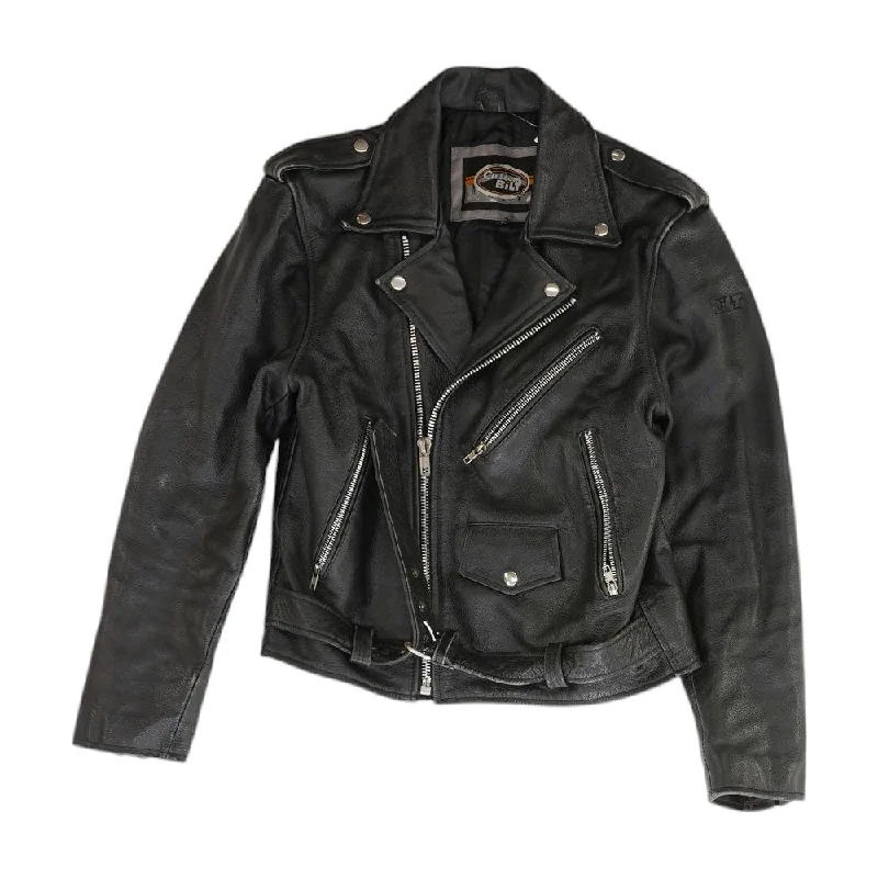 Black Solid Leather Coat Vest Waistcoat Gilet