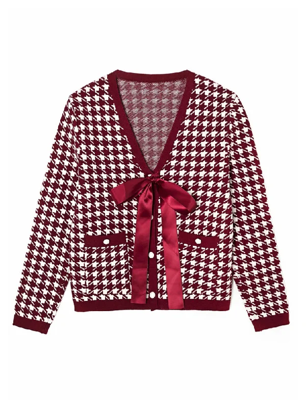 Chiffon Check Ribbon Bow V-neck slim long sleeve knitted coat  7224 Bolero Crop Top Camisole
