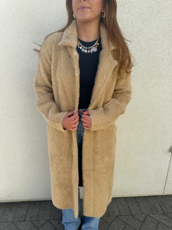 Elite Faux Fur Coat Herringbone Houndstooth Plaid