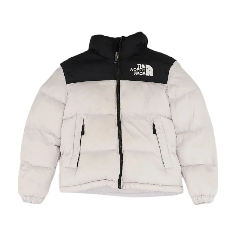 White Color Block Puffer Coat Striped Polka Dot Floral
