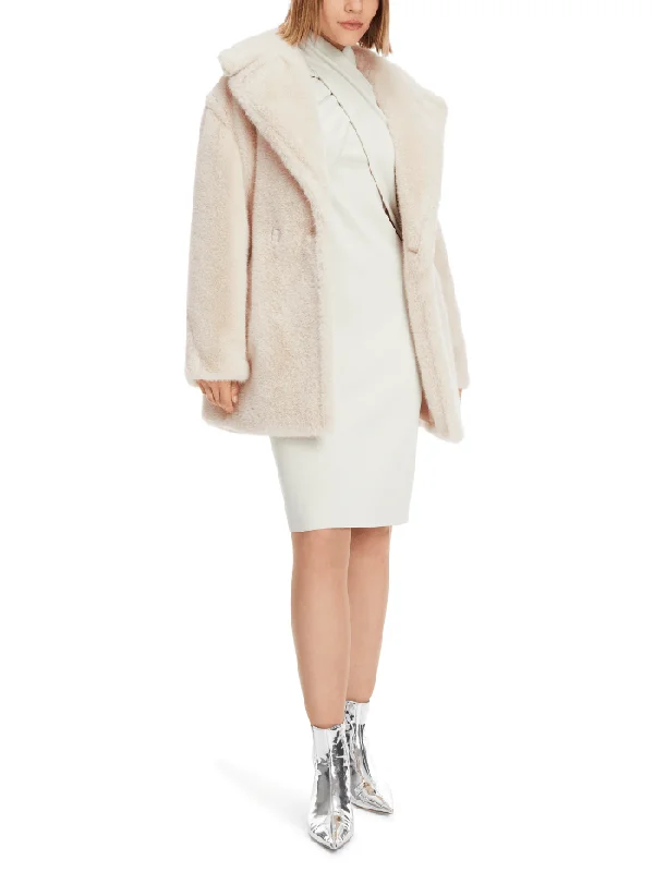 Marc Cain Additions Faux Furry Coat In Light Beige XA 12.07 W86 COL 182 Shawl Collar Notch Collar Lapel Collar