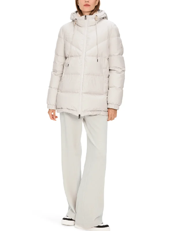 Marc Cain Additions Padded Quilted Coat In Light Beige XA 12.02 W79 COL 182 Peter Pan Collar Cowl Neck Turtleneck