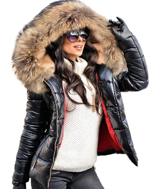 Aofur Womens Ladies Quilted Winter Coat Stand-Up Roll-Neck Turtle