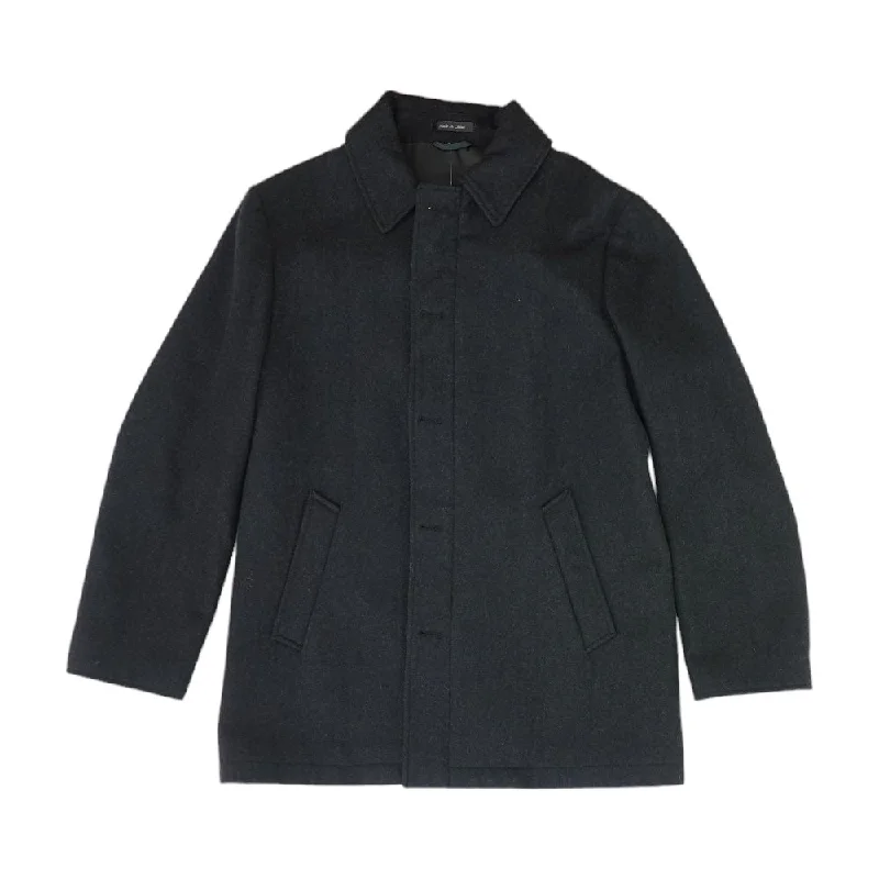 Black Solid Coat Crew Neck V-Neck Boat Neck