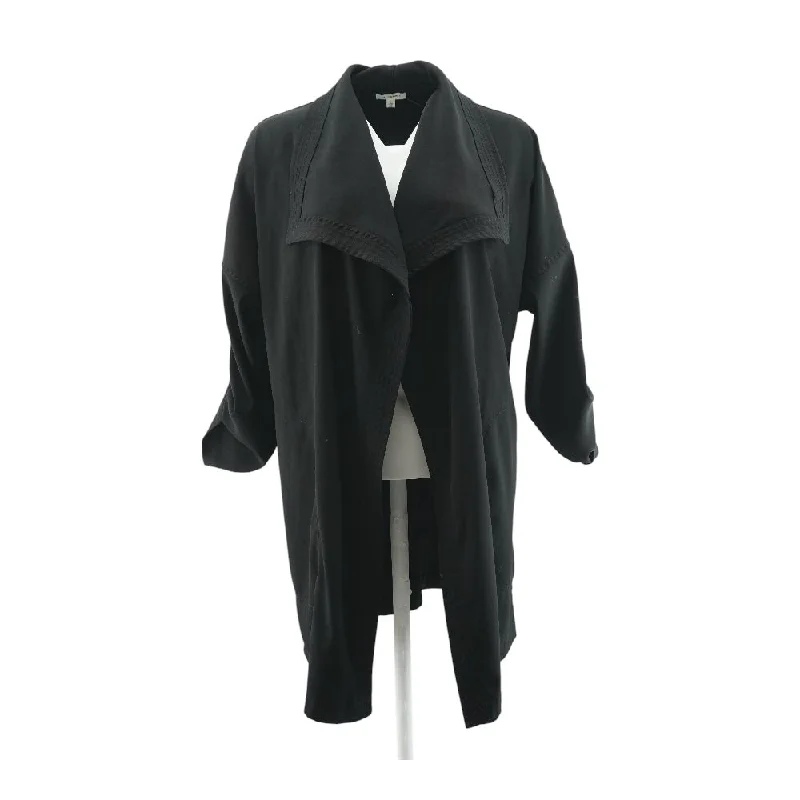 Black Solid Coat Satin Silk Chiffon
