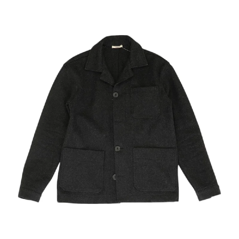 Black Solid Coat Buttoned Toggled Snapped
