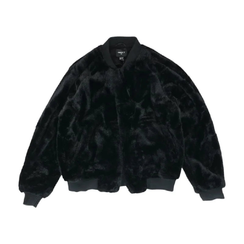 Black Solid Fur Coat Three-Quarter Sleeve Elbow Sleeve Wrist Sleeve