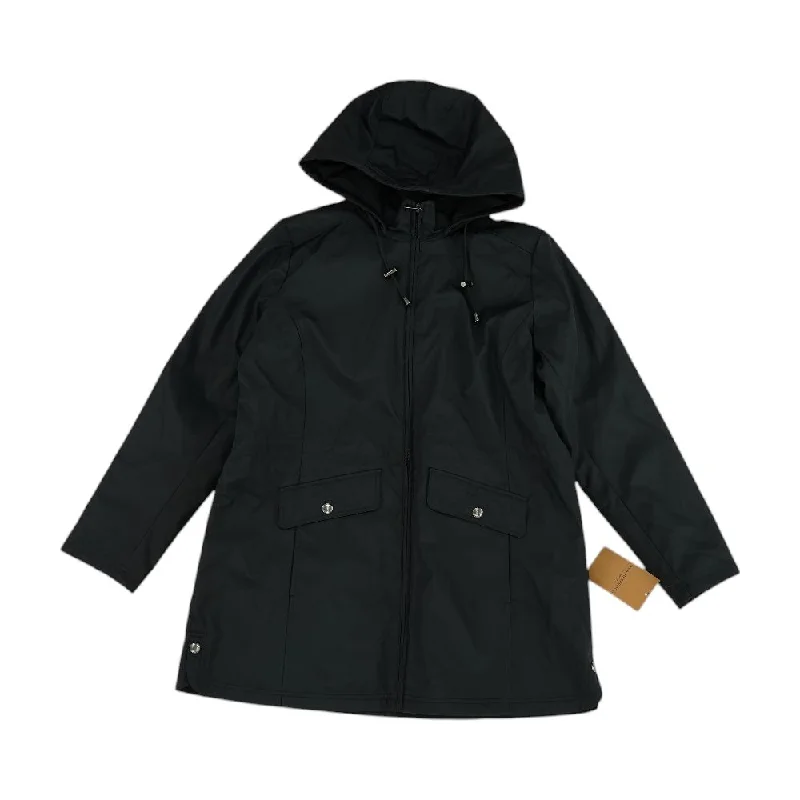 Black Solid Lightweight Coat Pleated Ruffled tiered