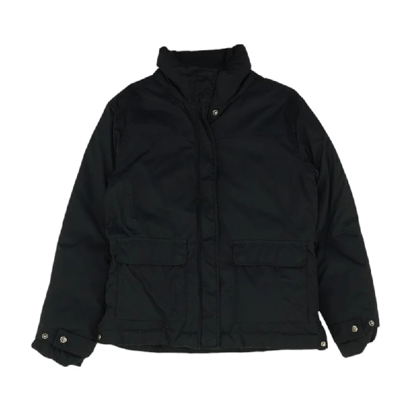 Black Solid Puffer Coat Cotton Linen Terry