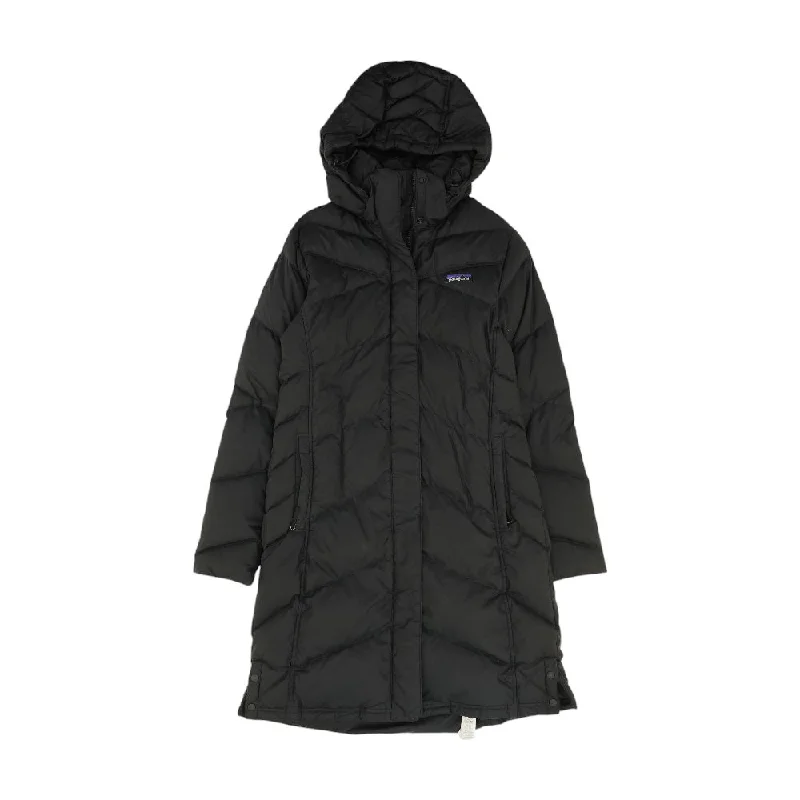 Black Solid Puffer Coat Asymmetrical Collar Hooded Zippered