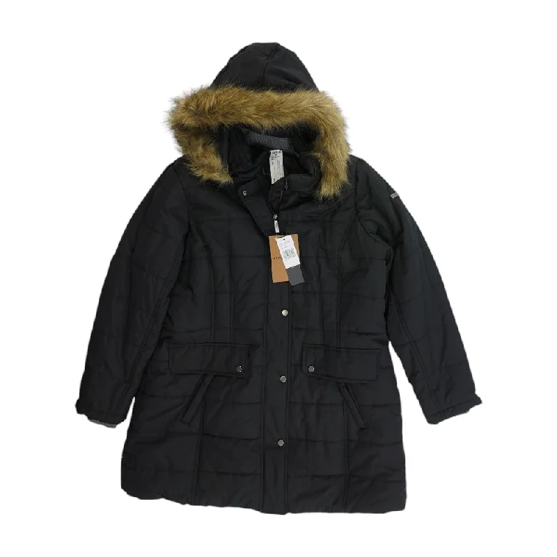 Black Solid Puffer Coat Anorak Windbreaker Fleece