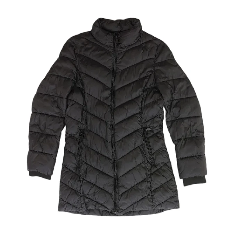 Black Solid Puffer Coat Elasticated Drawstring Belted