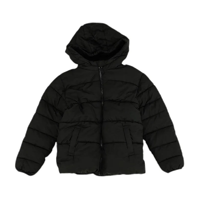 Black Solid Puffer Coat Rayon Velvet Corduroy