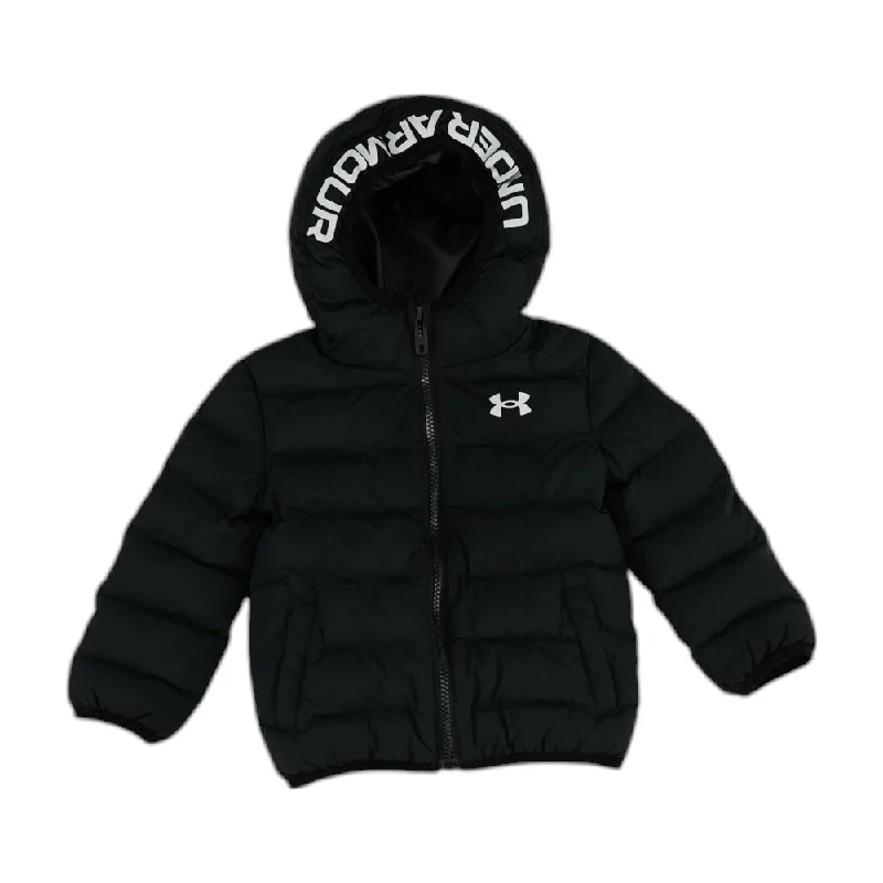 Black Solid Puffer Coat Denim Leather Suede