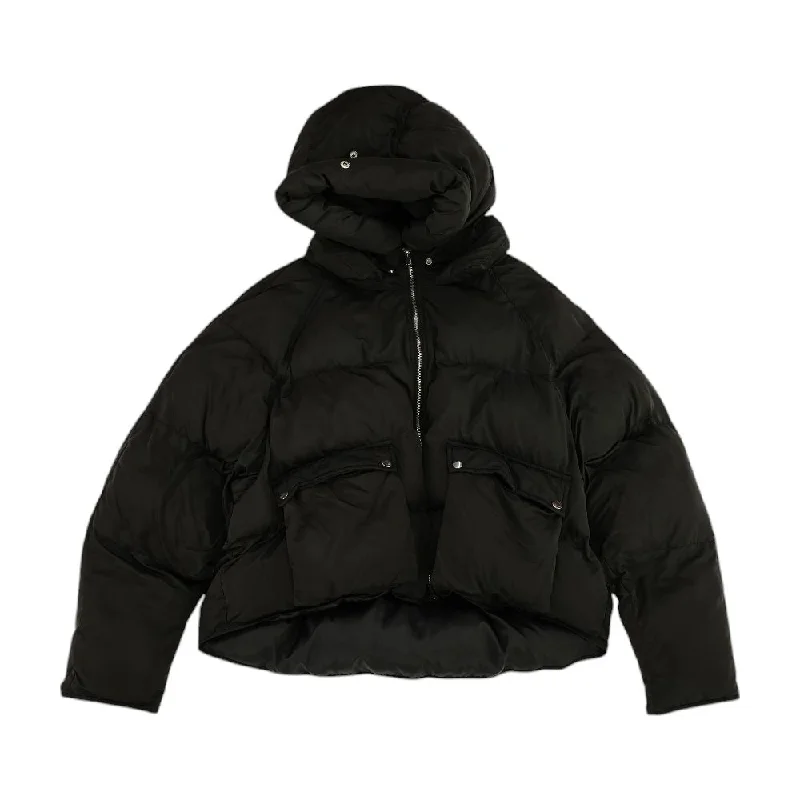 Black Solid Puffer Coat Rayon Velvet Corduroy