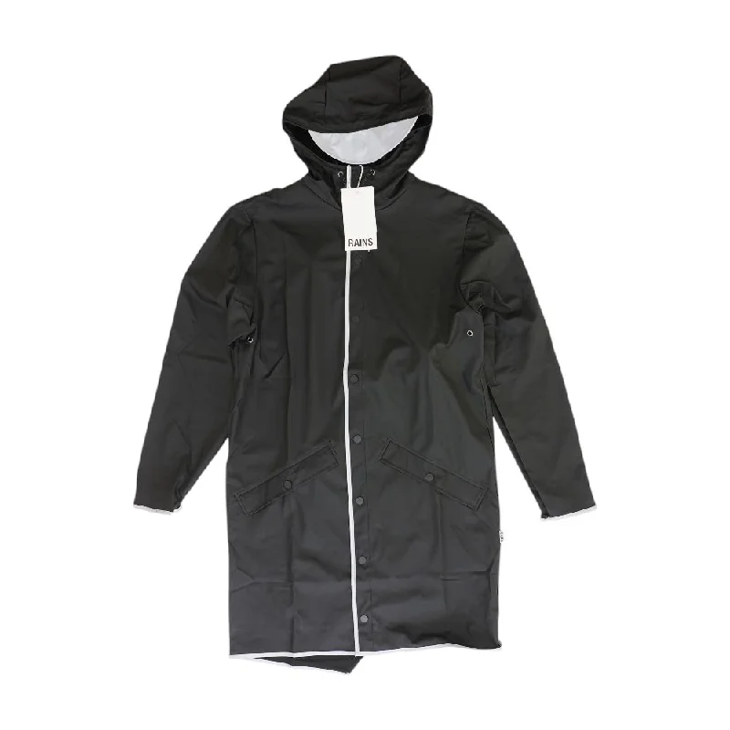 Black Solid Rain Coat Tie-Waist Belted Drawstring