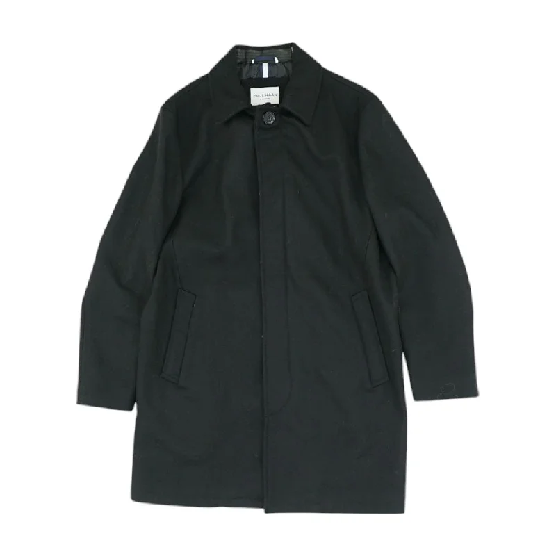 Black Solid Top Coat Zip Front Button Front Snap Front