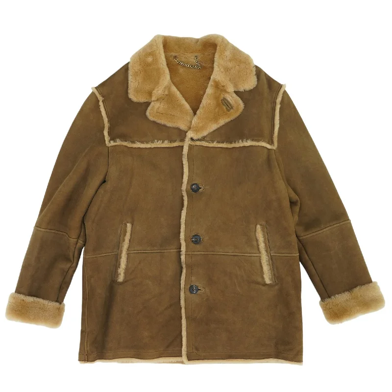 Brown Solid Classic Sherling Leather Coat Hook-and-Loop Buckled Tied