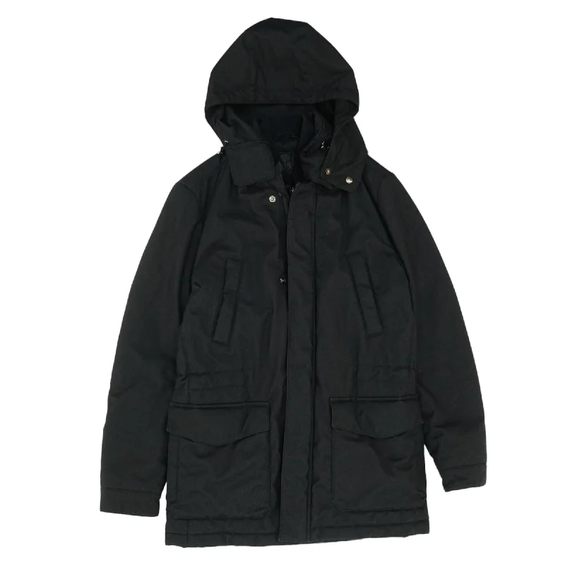 Charcoal Solid Puffer Coat Pleated Ruffled tiered