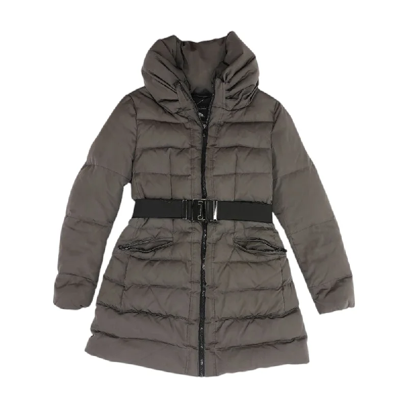 Charcoal Solid Puffer Coat Crew Neck V-Neck Boat Neck