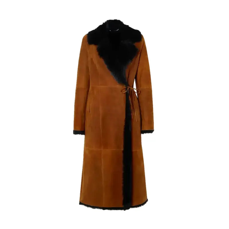Emily Ratajkowski Suede Shearling Coat Pockets Sleeves Lining