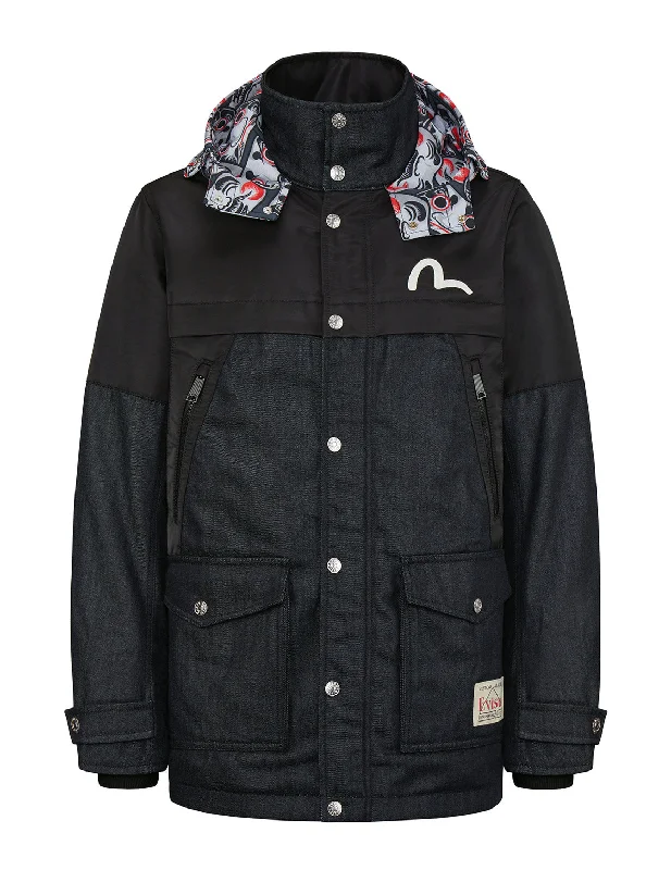 Fabric Blocking Mid-length Padded Coat Hook-and-Loop Buckled Tied