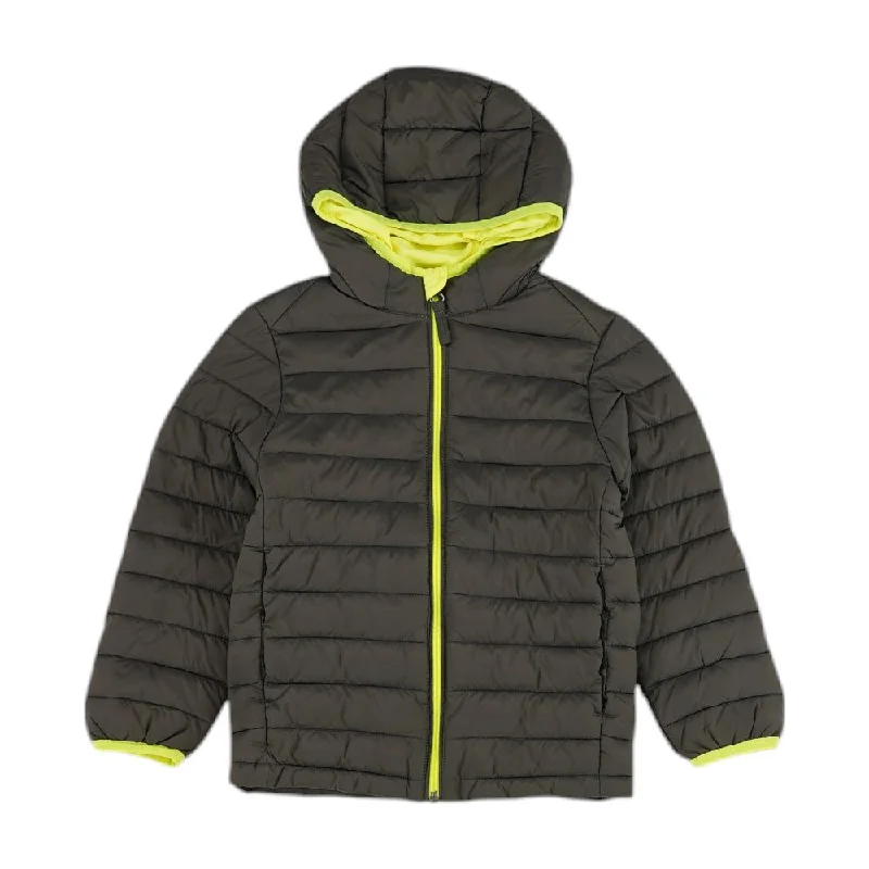 Gray Solid Puffer Coat Faux Fur Real Fur Shearling