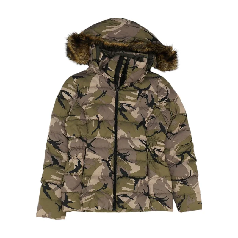 Green Camo Puffer Coat Satin Silk Chiffon