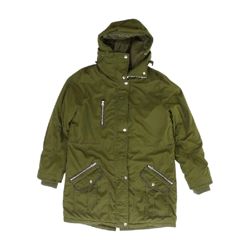 Green Solid Coat Hook-and-Loop Buckled Tied