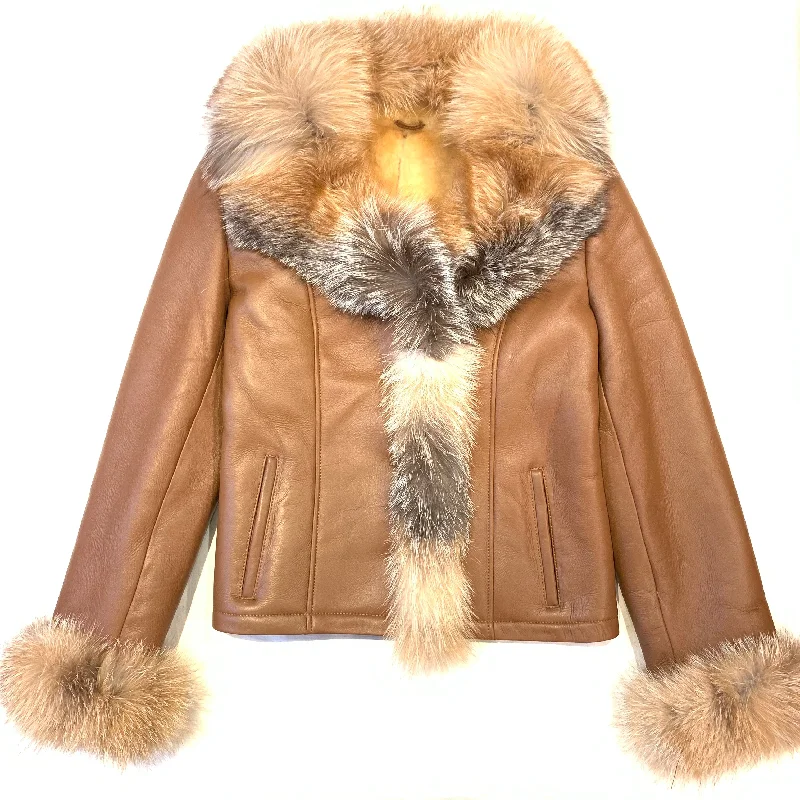 Kashani Ladies Whisky Lambskin Fox Fur Coat Boat Shawl Notched