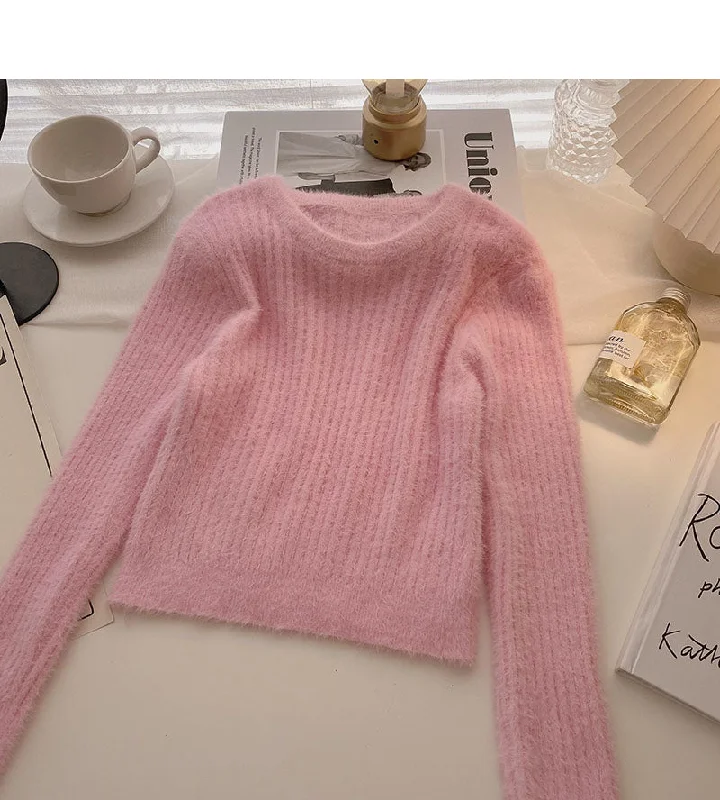 Korean slim fit versatile round neck long sleeve mink coat  5868 Raincoat Turtleneck Coat Wrap Coat