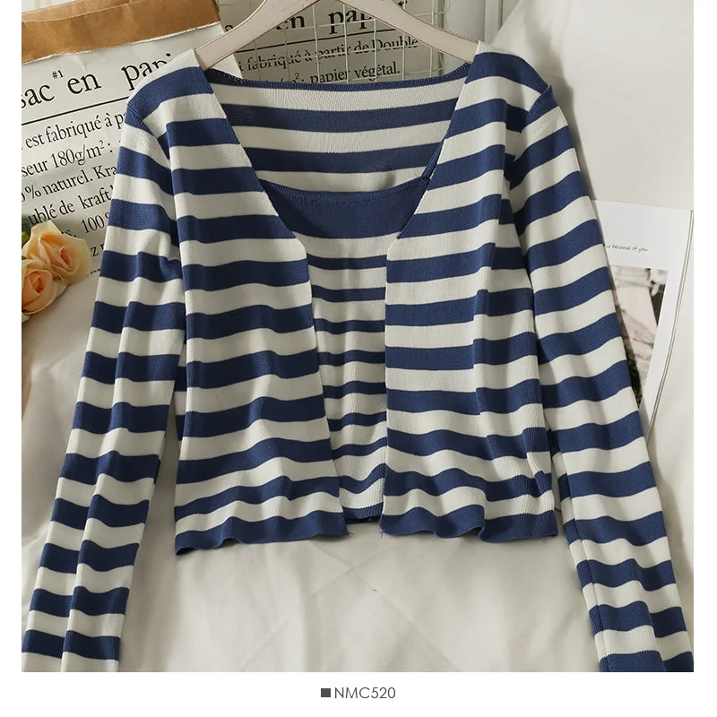 Long sleeved knitted small coat with slim suspender vest inside  1997 Cuffed Rolled Raglan