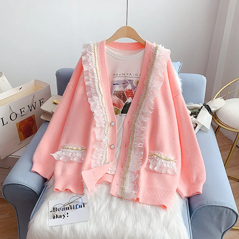 Loose design sense of minority sweet knitted coat  5060 Rayon Velvet Corduroy